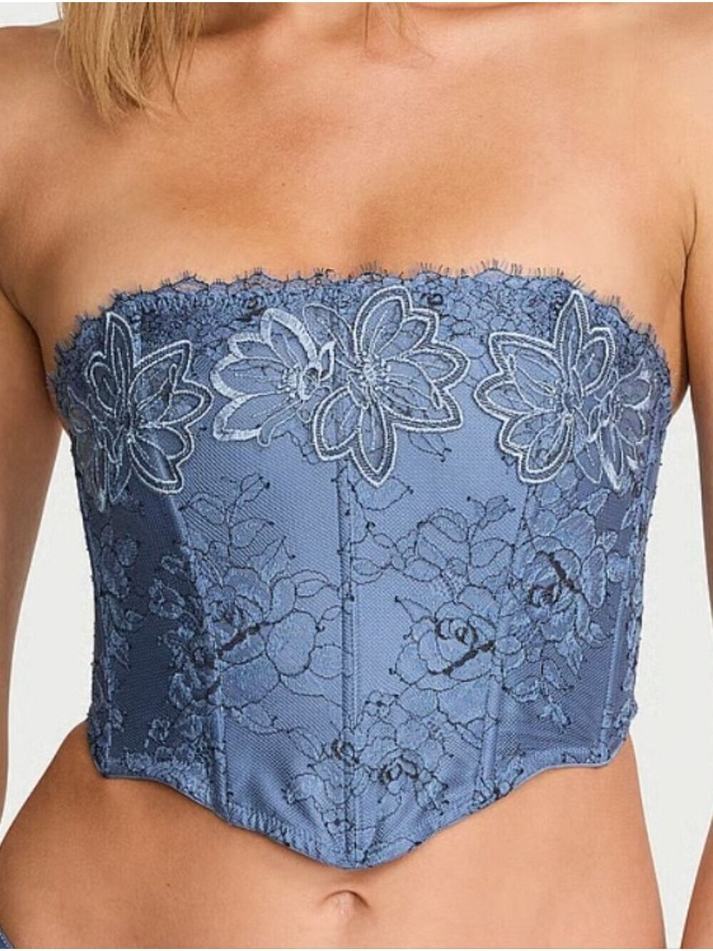 Victoria's Secret Very Sexy Denim Embroidery Bustier Corset Top Sz Med NWT